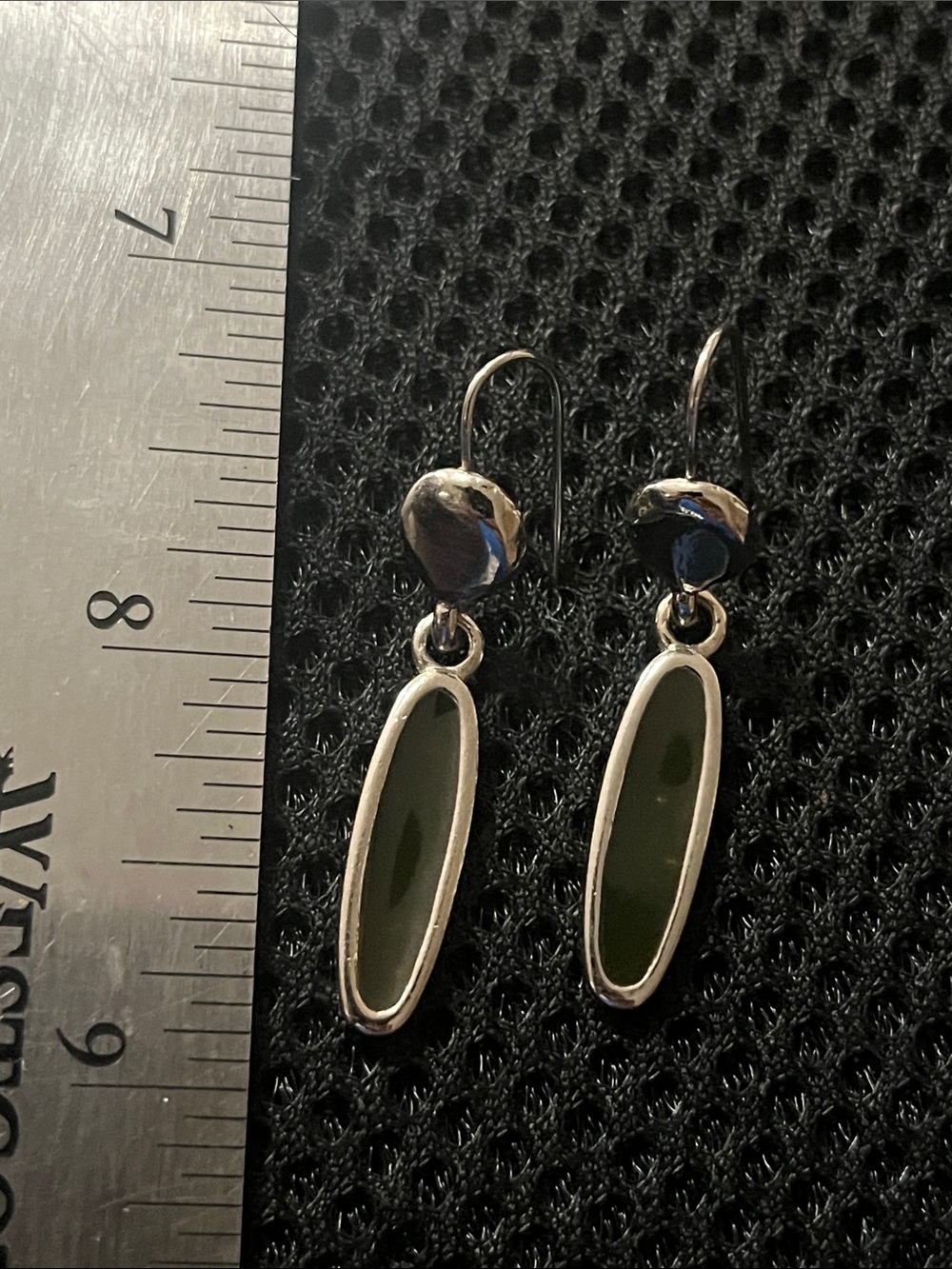 Sterling Silver Olive Green Enamel Drop Earrings